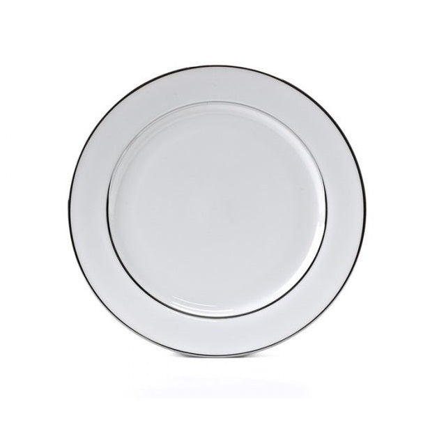 MODERN CHINA SILVER RIM PLATES displayed on a white plate with a black rim, ideal for elegant events and available in various sizes.