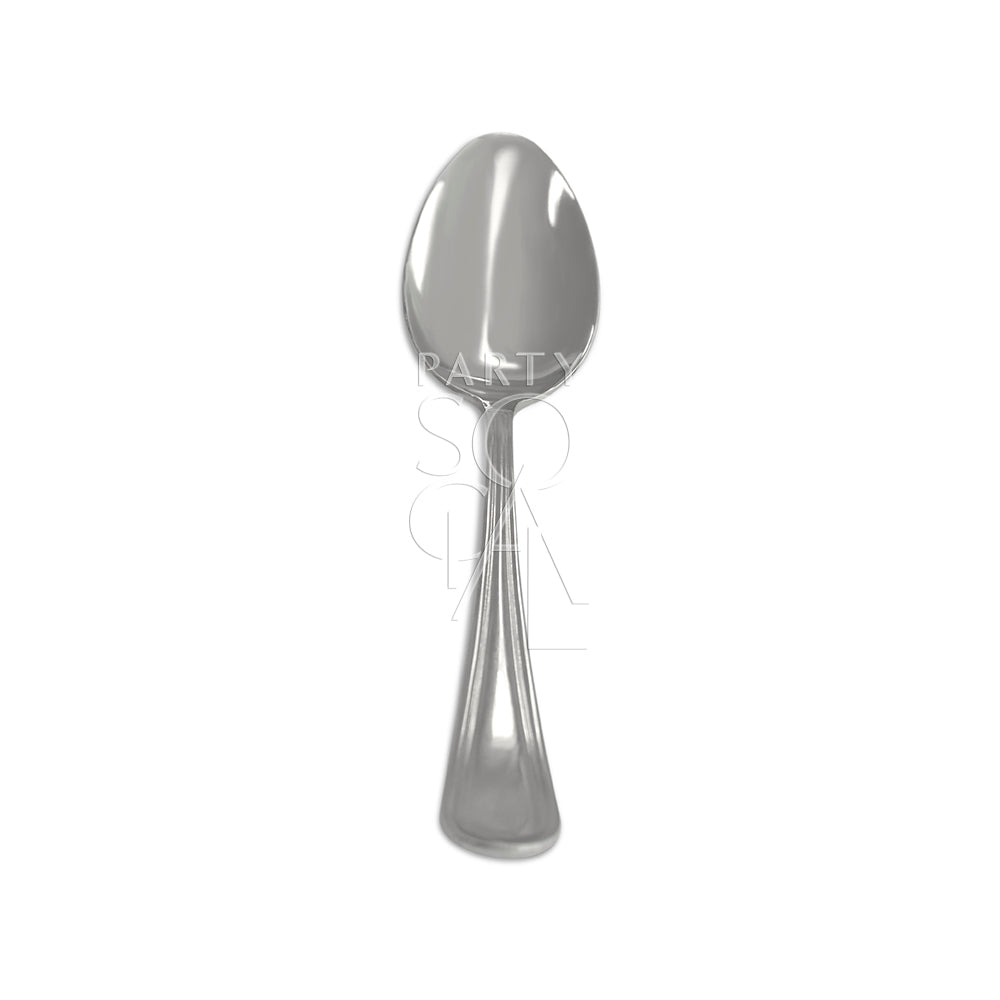 CUTLERY SIMPLE SILVER: A sleek silver spoon, part of a durable flatware set, perfect for enhancing any table setting at events.