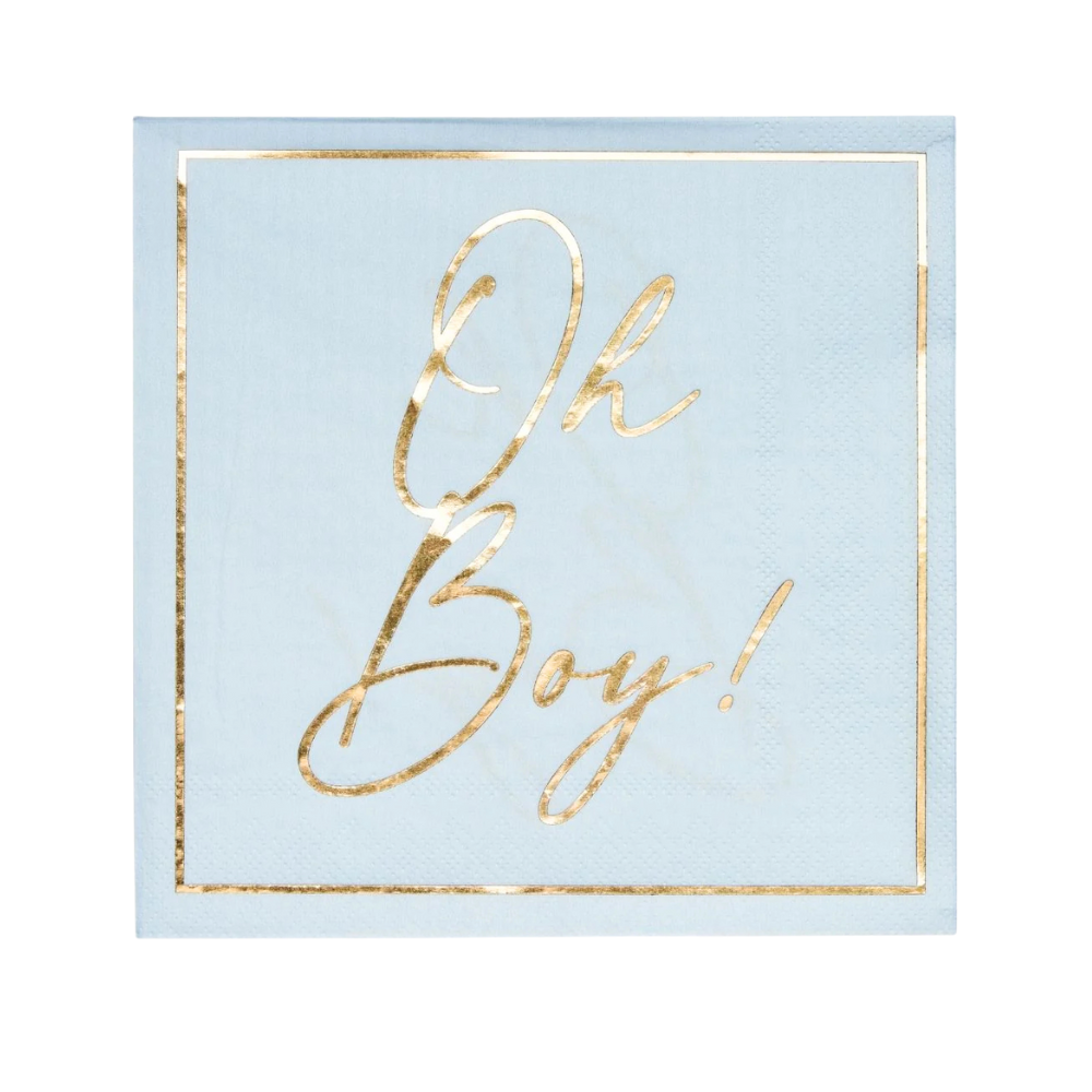 Everyday Sky Blue Luncheon Napkins featuring elegant gold lettering, perfect for enhancing the style of baby showers or birthdays. 20 napkins per package.