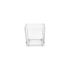 SQUARE TEA LIGHT CANDLE HOLDER: A clear square glass holder, ideal for tea lights, displaying a minimalistic design suitable for events and parties.