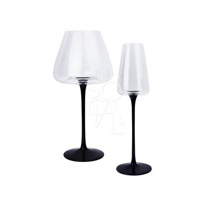 Black Stemmed Glasses perfect for enhancing sophisticated table settings, ideal for parties and events, complementing modern occasions with elegance.