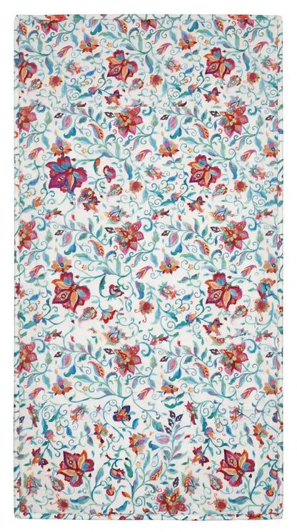 Summer Florals Polyester Linen Tablecloth features a vibrant watercolor-style floral pattern, perfect for elevating your dining experience with a premium, reusable design.