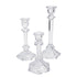 TAPERED GLASS CANDLESTICKS SET OF 3 with faceted stems and hexagonal bases, perfect for elevating any premium event decor.