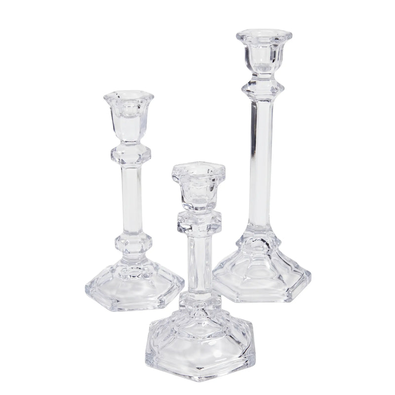 Tapered Glass Candlesticks Set of 3