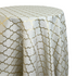 Golden Trellis Round Tablecloth featuring a gold trellis pattern on a cream base, ideal for elevating event decor with a blend of classic and contemporary style.