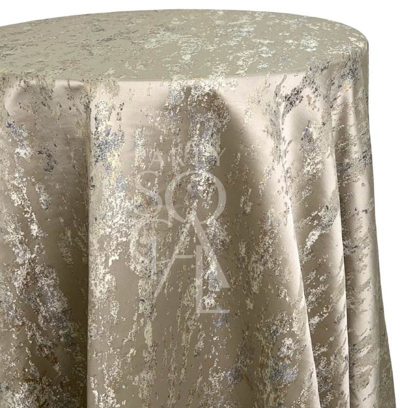 Champagne Distressed Metallic Round Tablecloth