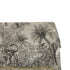 Savannah Toile Linen Tablecloth showcasing a detailed black-and-white toile jungle scene with elephants, palm trees, and a decorative border, perfect for elegant dining settings.