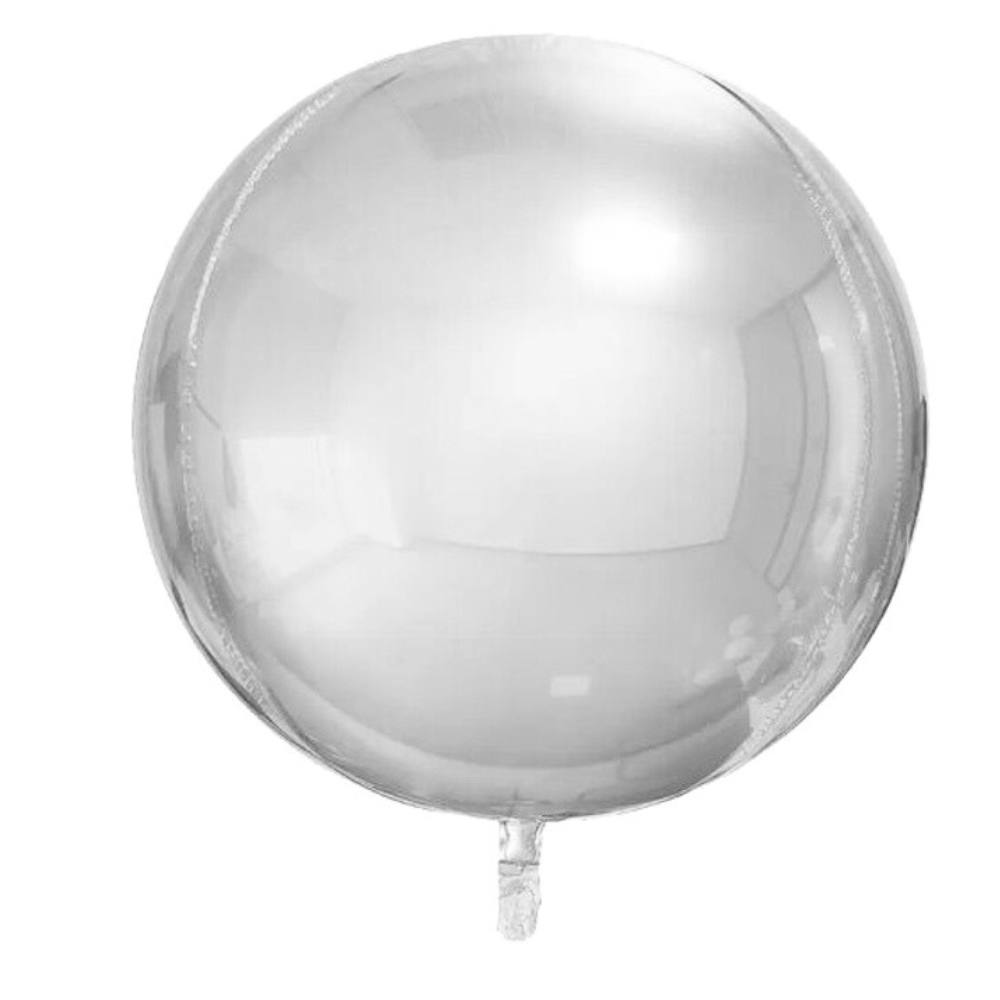 Round Silver 4D Foil Balloon - 5 per pack, ideal for parties and celebrations, shown as a white balloon on a white background.