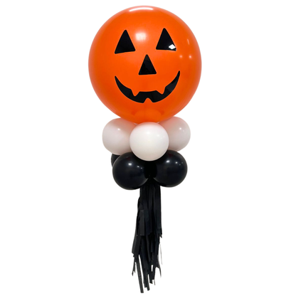 Personalized Halloween Balloon Wand featuring a large balloon with a face, surrounded by smaller balloons and a matching tassel, ideal for party photos.