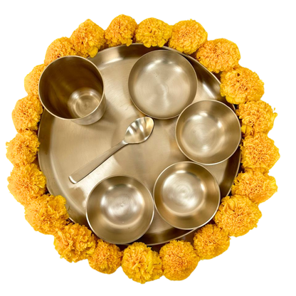 Brass Thali Set featuring bowls and a spoon arranged on a tray, ideal for gifting or enhancing your Diwali gathering.