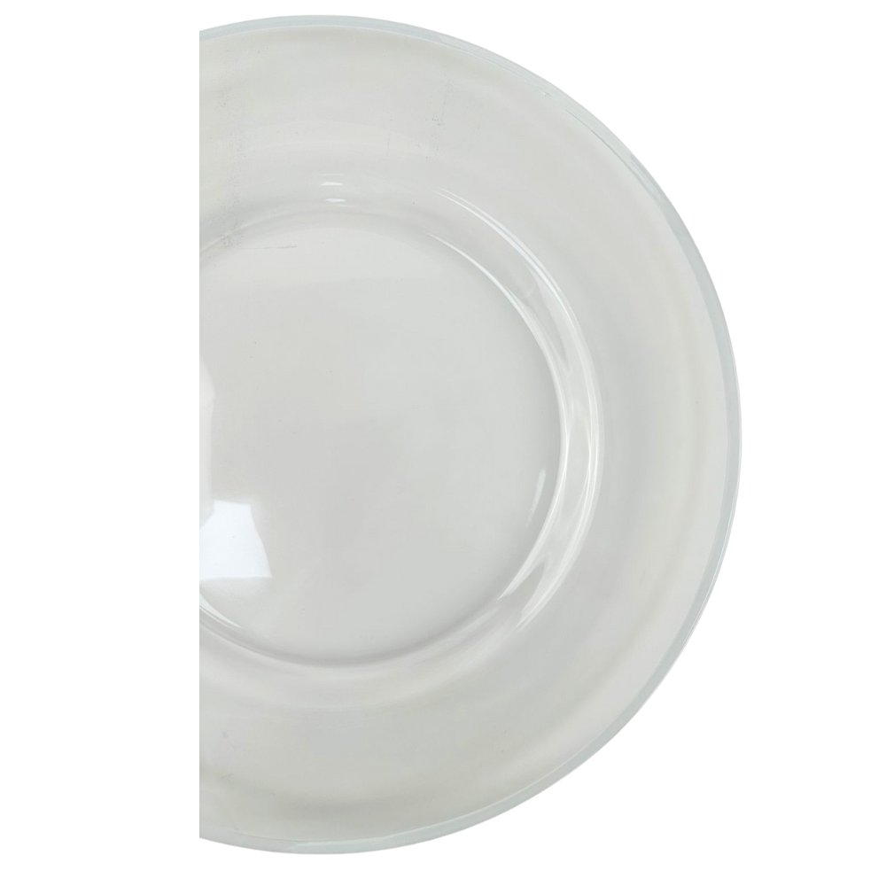 CHARGER PLATE - CLEAR W/ WHITE RIM, modern ceramic design, ideal for luxurious table settings, perfect for events and special occasions.