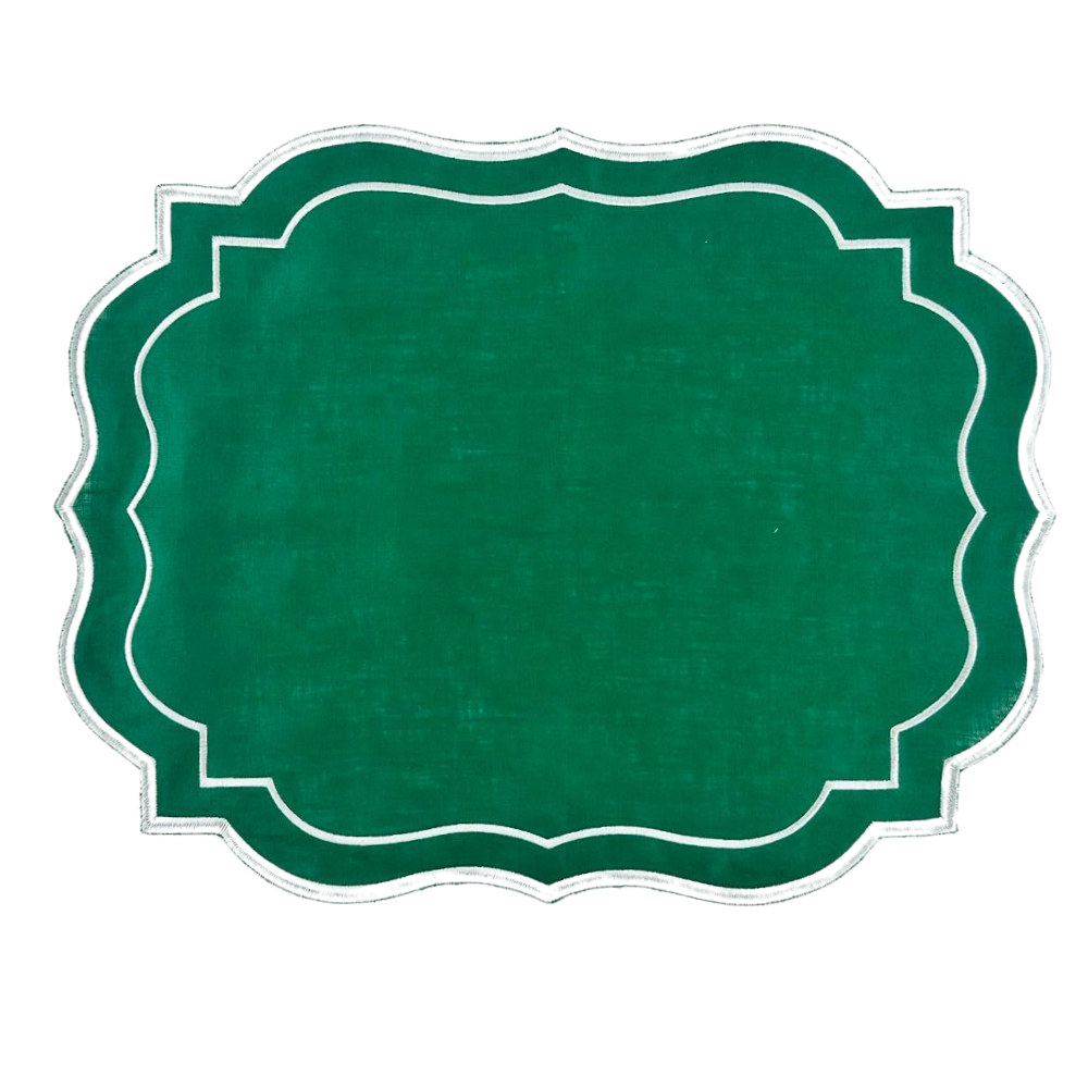 Scalloped Linen Placemats - 4 per pack, elegantly crafted flax linen, perfect for special table setups.