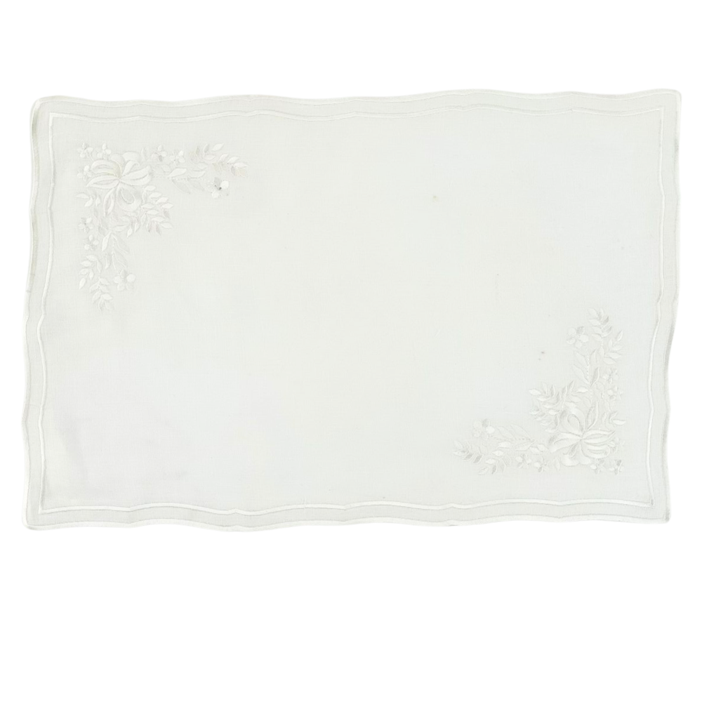 White Vintage Pure Linen Placemat, set of 2, with elegant floral design, perfect for enhancing special table setups with a luxurious feel.