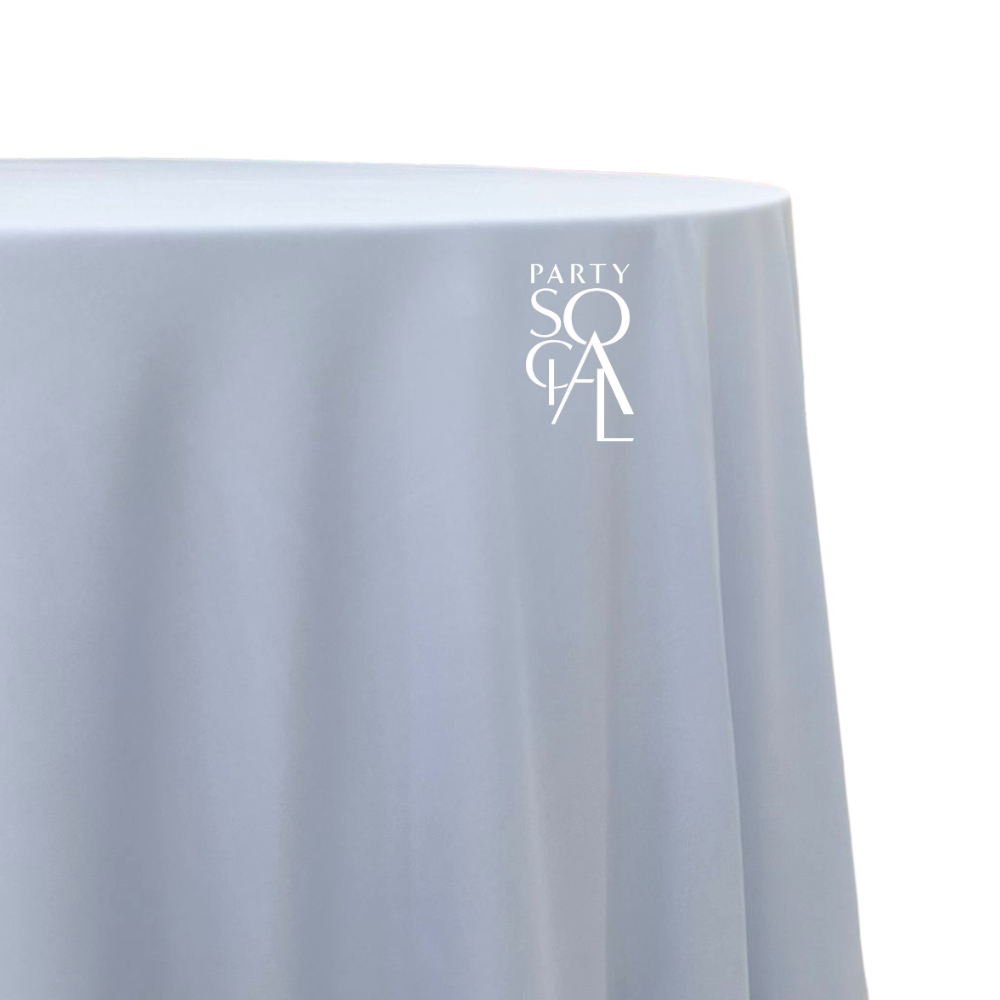 Round Tablecloth Cotton Linen featuring a logo, suitable for special occasions, crafted from premium cotton linen. Ideal for enhancing any event setting.