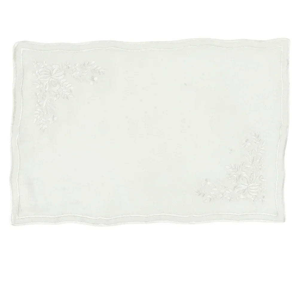White Vintage Pure Linen Placemat with elegant floral design, two per pack, ideal for enhancing special table setups.