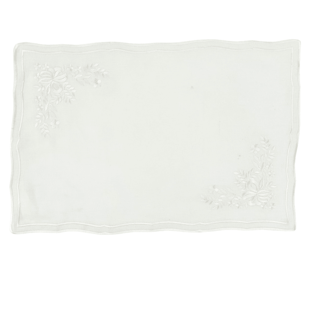 White Vintage Pure Linen Placemat with elegant floral design, two per pack, ideal for enhancing special table setups.