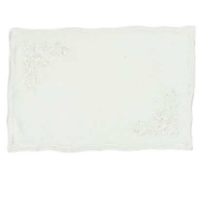 White Vintage Pure Linen Placemat with elegant floral design, two per pack, ideal for enhancing special table setups.
