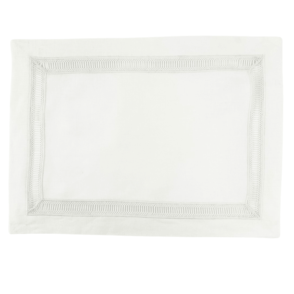 Classic Border Pure Linen Placemat - 2 per pack, featuring a white fabric with stitched edges, ideal for enhancing elegant table setups.