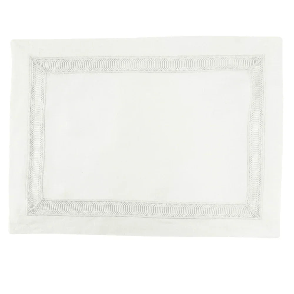 Classic Border Pure Linen Placemat - 2 per pack, featuring a white fabric with stitched edges, ideal for enhancing elegant table setups.
