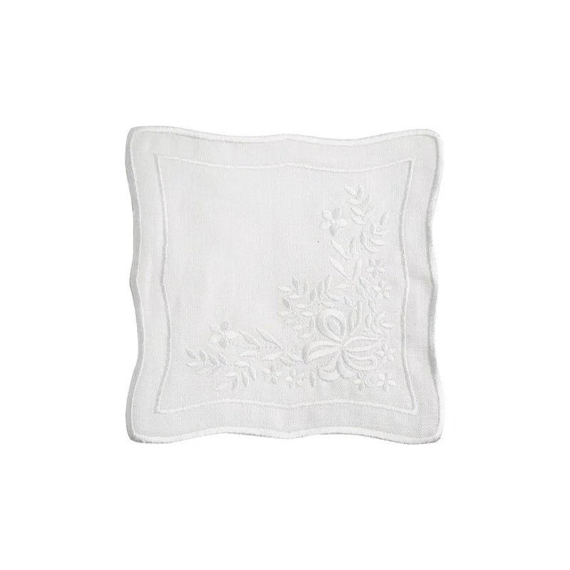 White Vintage Pure Linen Coaster- 4 per pack