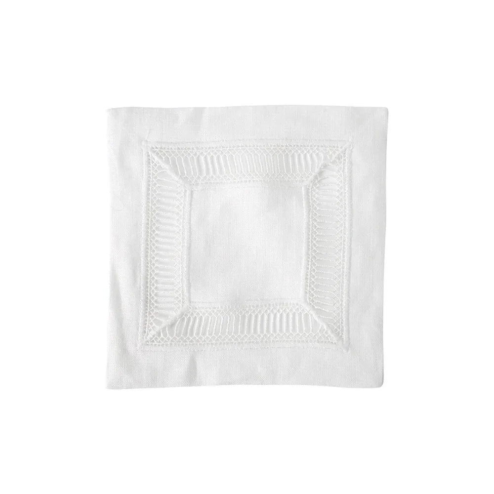 Classic Border Pure Linen Coaster set, featuring a white square design, ideal for adding elegance to any table setting.