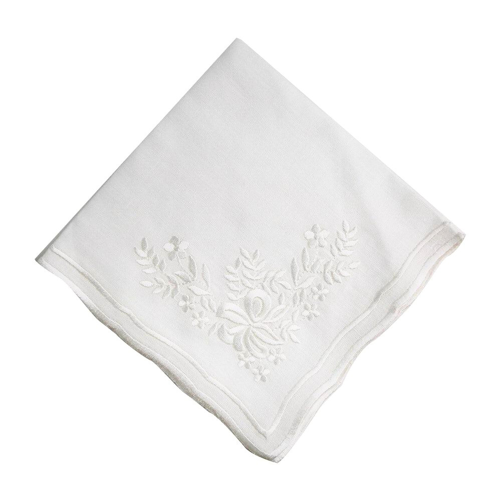 White Vintage Pure Linen Dinner Napkin, featuring delicate floral embroidery, perfect for elegant table setups. Comes in a pack of 2.