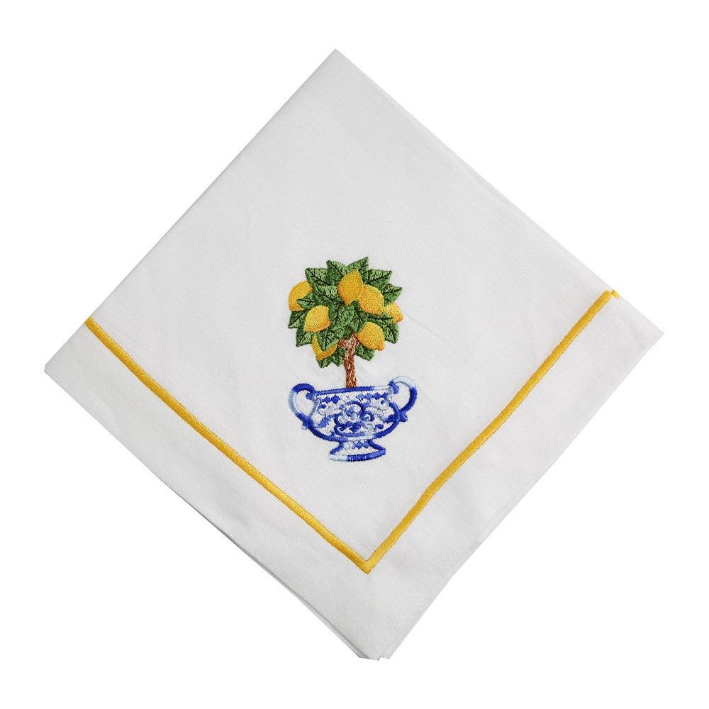 Lemoncello Pure Linen Dinner Napkin, featuring an elegant blue and yellow design, perfect for special table setups. Pack of 2 available at Party Social.