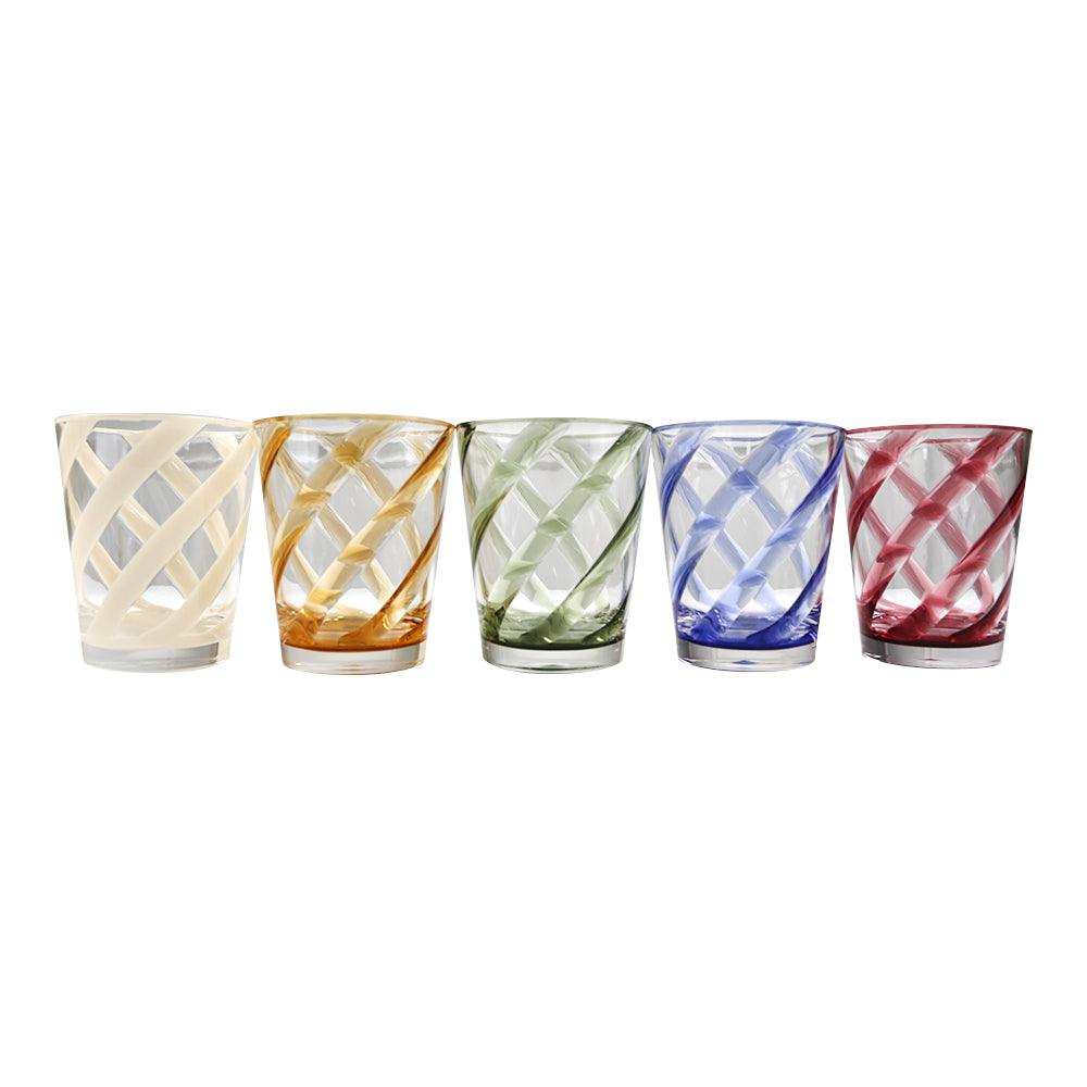 Spiral Colored Acrylic Glasses, 4 per box, showcasing sleek, modern design for elegant table settings at parties and events.