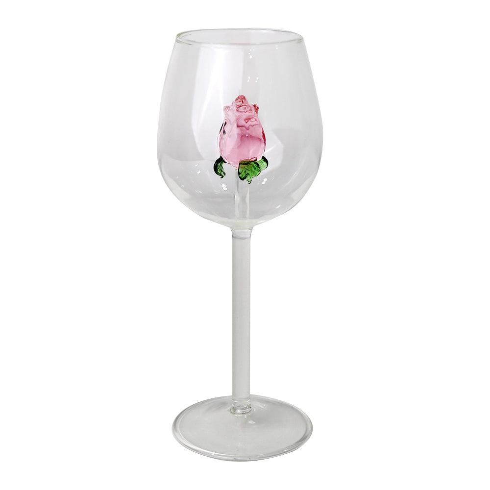 Clear W/ Rose Charm Glass - 4 per box, featuring a glass adorned with a detailed rose design, ideal for enhancing any event or dinner party.