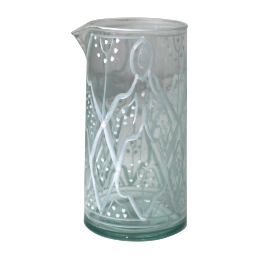 Marrakesh Patterned Carafe Glass: A close-up of an elegant glass pitcher with intricate designs, ideal for enhancing table setups at events and parties.