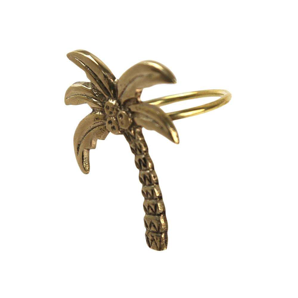 Gold palm tree design brass napkin ring, six-pack, perfect for enhancing dining experiences at events and special occasions.