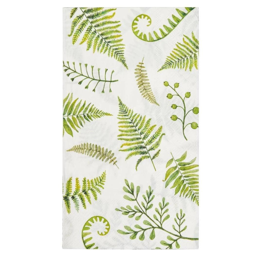 Fern &amp; Foliage Paper Guest Towel Napkins, featuring a green leaf pattern, perfect for adding elegance to any party setup. Pack of 20.