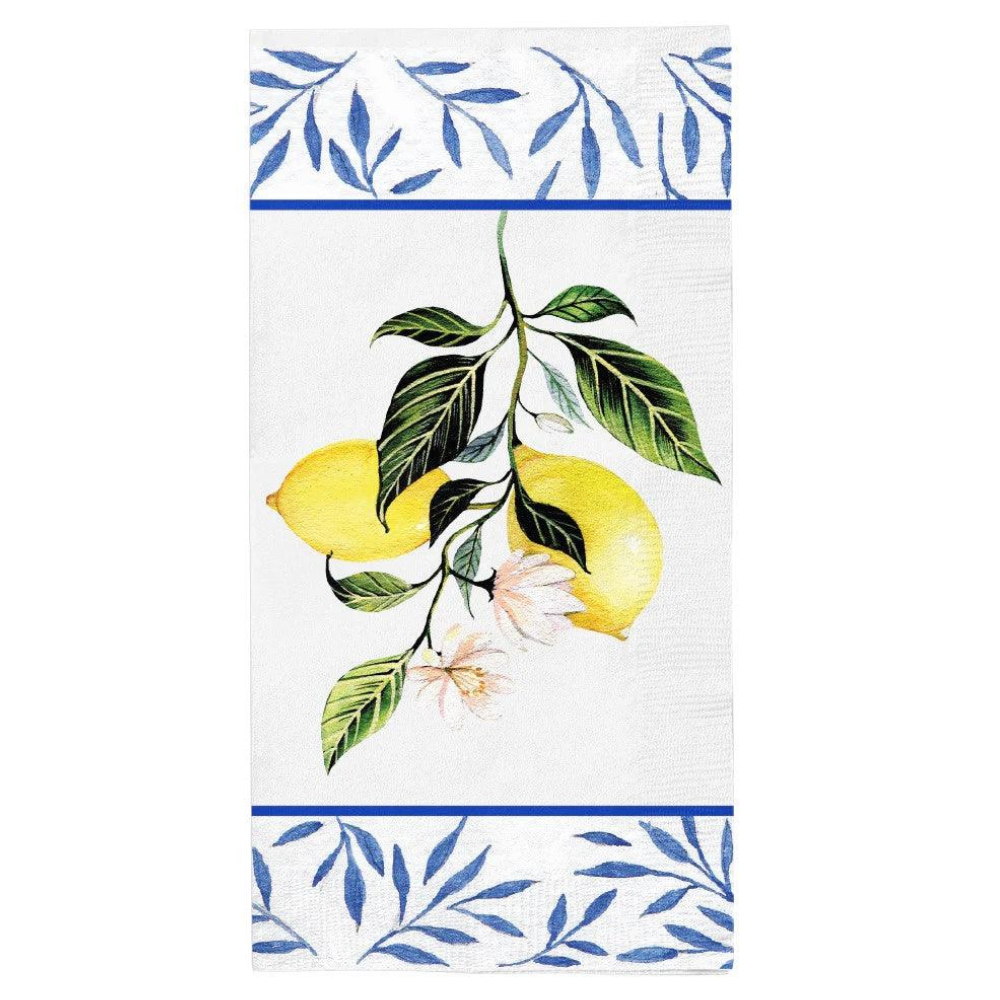 Capri Coast Paper Guest Towel Napkins (20pcs) featuring lemons and leaves, perfect for adding elegance to any party setup.