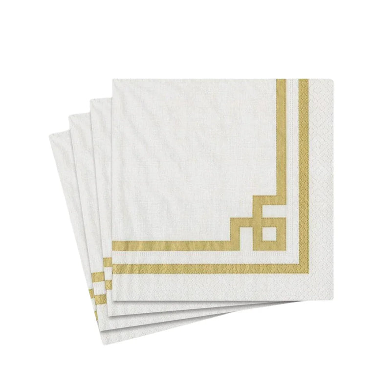 Rive Gauche Paper Cocktail Napkins in Gold & White - 20 Per Package