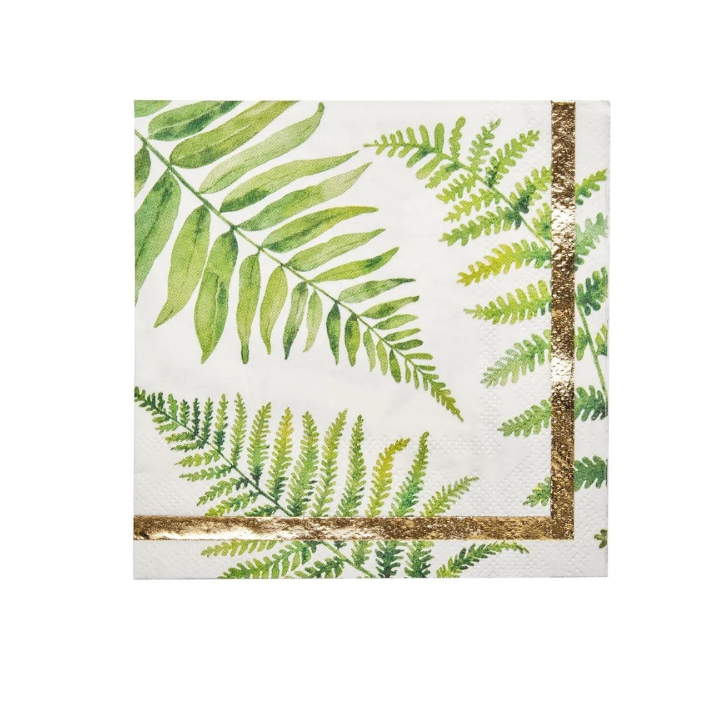 Fern &amp; Foliage Paper Cocktail Napkins-20 Per Package, featuring a detailed green leaf pattern, perfect for adding elegance to any party setup.