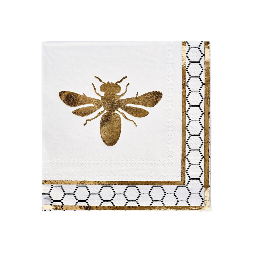HoneyBee Paper Cocktail Napkins, featuring a gold bee design, perfect for adding elegance to any party. Pack of 20.