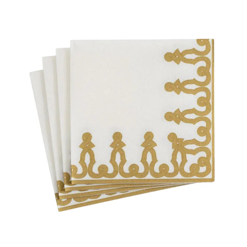 Dessin Passementerie Paper Linen Cocktail Napkins in Gold - 20 Per Package