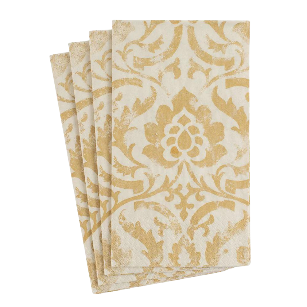 Baroque Paper Guest Towel Napkins in Gold - 15 Per Package, featuring elegant patterns, triple-ply durability, and eco-friendly materials, ideal for elevating any special occasion.