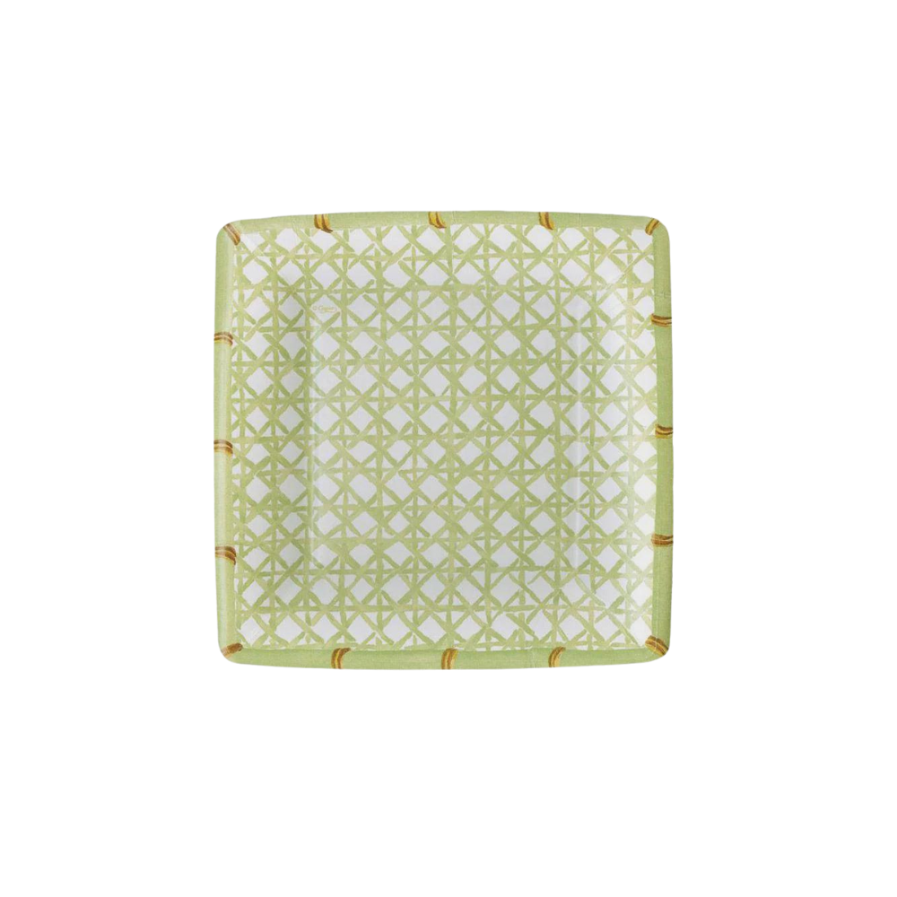 Holly Trellis Square Paper Salad &amp; Dessert Plates - 8 Per Package, featuring an elegant patterned design, ideal for elevating any party or special occasion table setting.