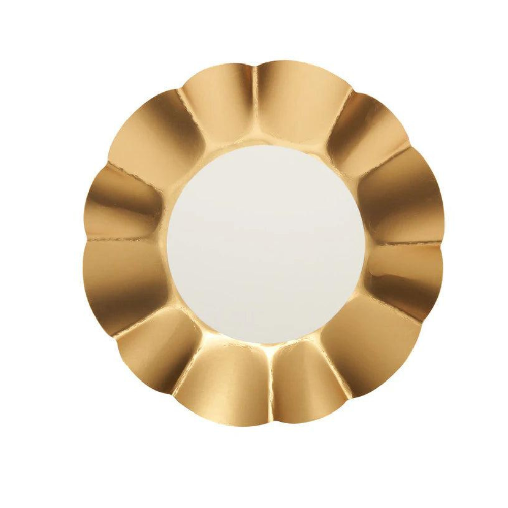 Lotus Paper Appetizer &amp; Dessert Bowl with gold rim, featuring a white circular design. Elegant for events. Set of 8 per package.