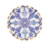 Moroccan Nights Paper Salad & Dessert Plate featuring a blue and white Moroccan tile-inspired pattern with metallic gold ruffled edges, 8-pack.