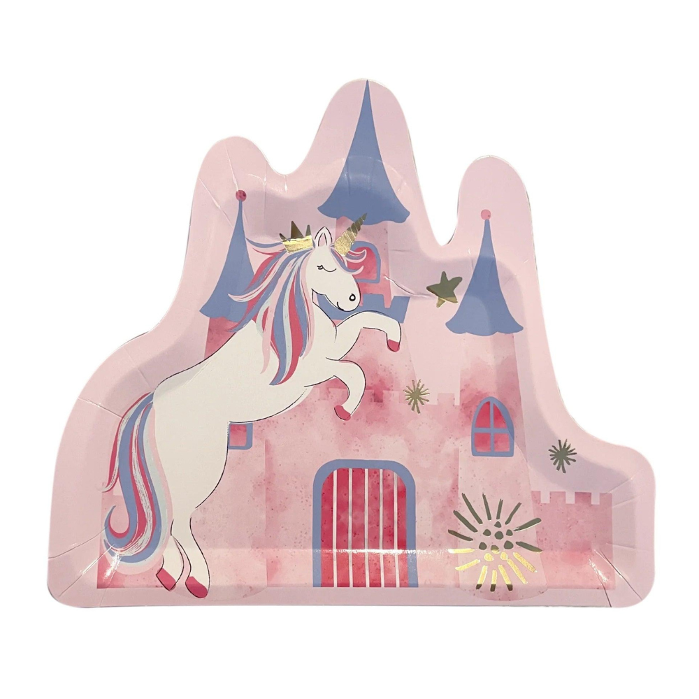 Dreams Come True Paper Dinner Plate featuring a majestic unicorn design, perfect for adding elegance to any event. Comes in a package of 8.