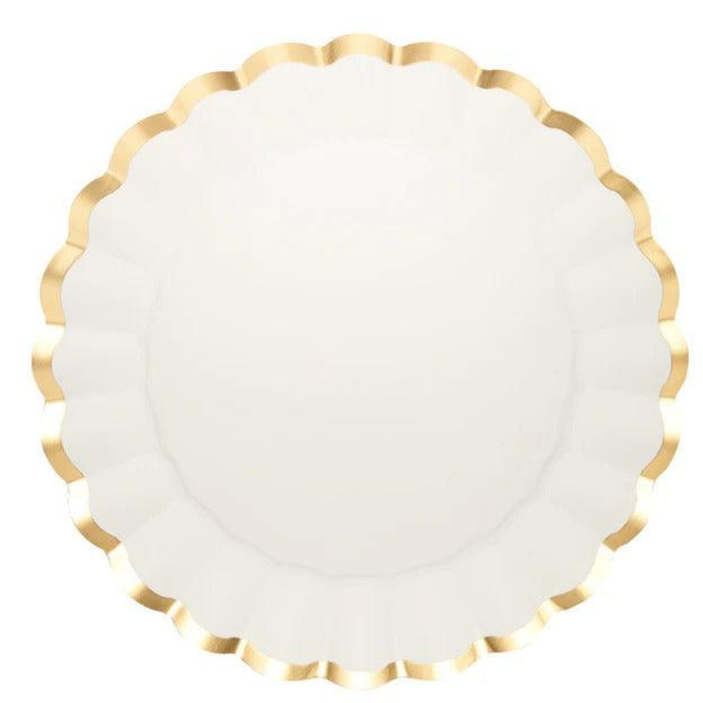 Lotus Gold Rim Paper Charger Plate, 8 Per Package, elegantly displayed on a white surface. Perfect for enhancing any event&