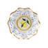 Capri Coast Paper Appetizer & Dessert Bowl with intricate blue pattern and lemon design, ruffled foil edge, perfect for elegant events. 8 per package.