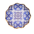 Moroccan Nights Paper Appetizer & Dessert Bowl, blue and white with gold trim, featuring a Moroccan tile pattern; 8 per package.