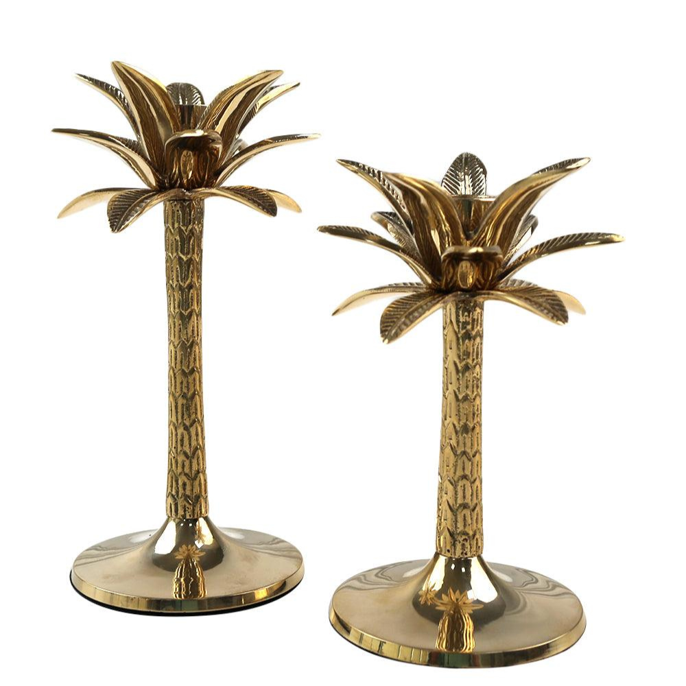 Brass Palm Tree Candle Holder, 1 Each, designed for elegant dining settings, resembling a gold palm tree sculpture. Perfect for enhancing any event ambiance.