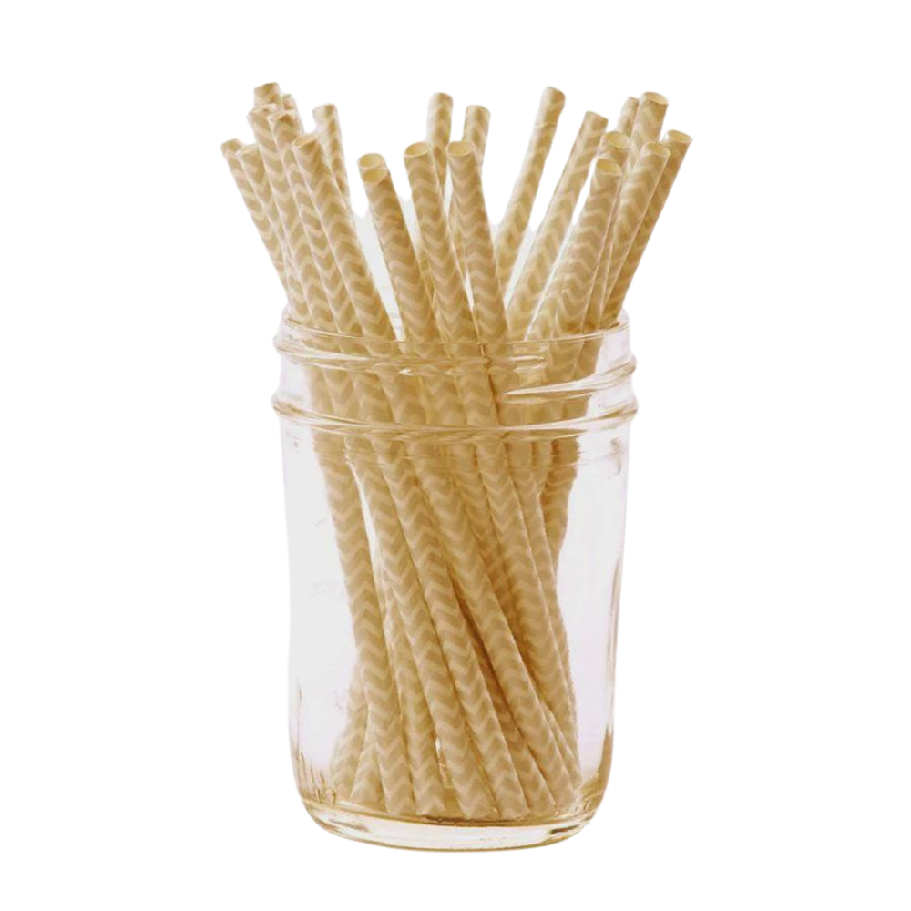 Patterned Cocktail Paper Straws - 25 per package, displayed in a glass jar, ideal for accessorizing beverages at parties and events.