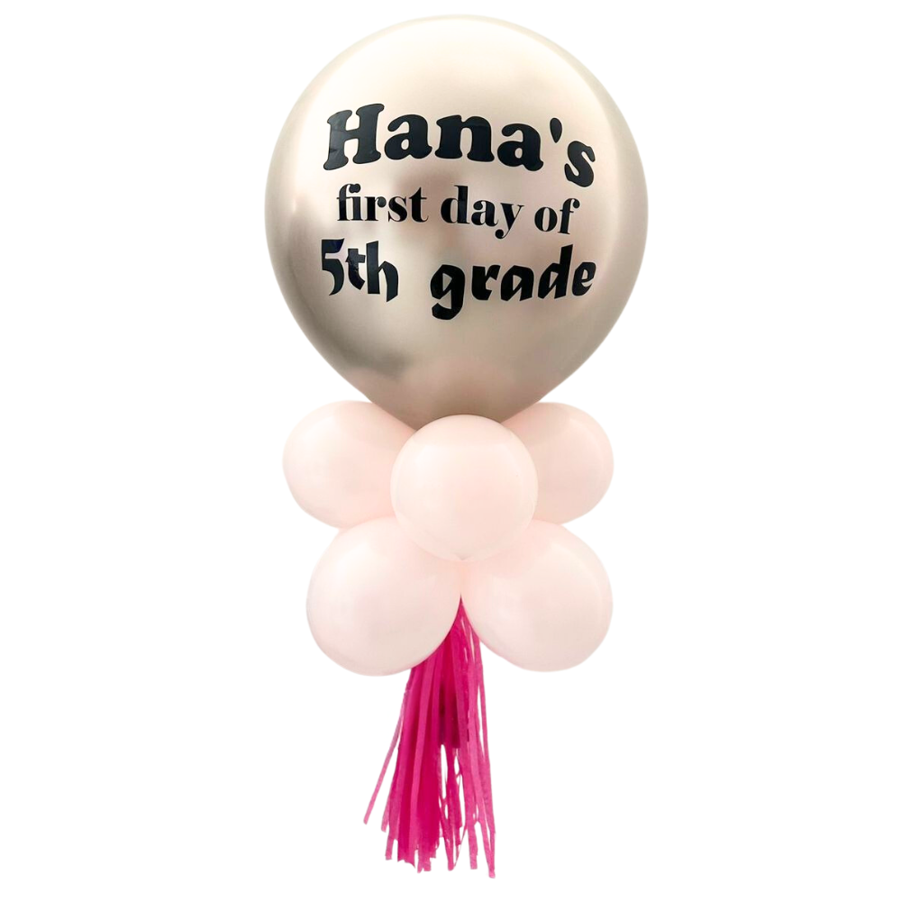 Personalised Back to School Balloon Wand - Metallic featuring an 18-inch balloon with smaller balloons and a matching tassel, perfect as a photo prop for memorable school moments.