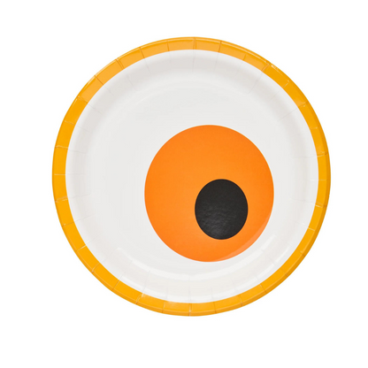 Boo Treats Round Salad Plate with an eye design, perfect for Halloween gatherings. Available in an 8-pack from Party Social&