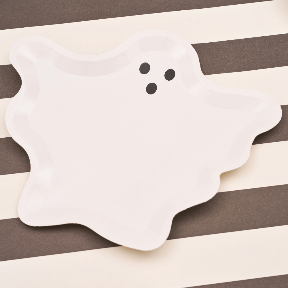 Boo Treats Ghost Salad Plate from Party Social, featuring a whimsical ghost design. Perfect for Halloween gatherings. Package includes eight plates.